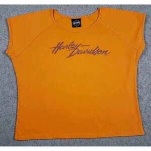 Vintage Y2k Harley Davidson Women's Top Shirt Laugerman's York PA Size XL Orange